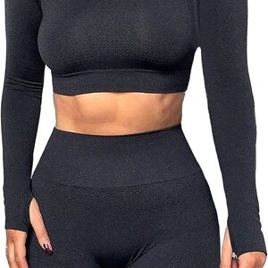 Long Sleeve Workout Crop Top and leggings Gym Compression outfit size small